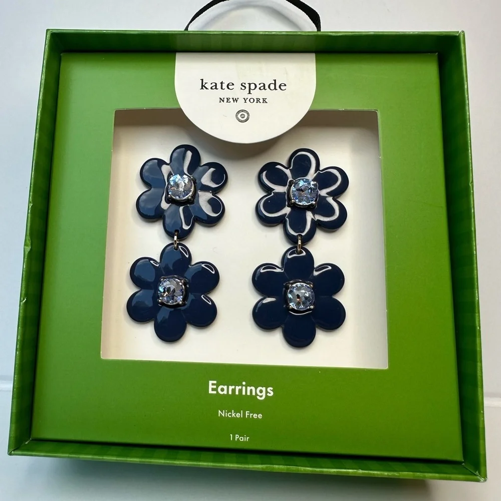 Kate Spade x Target Navy Flower Earrings NIB